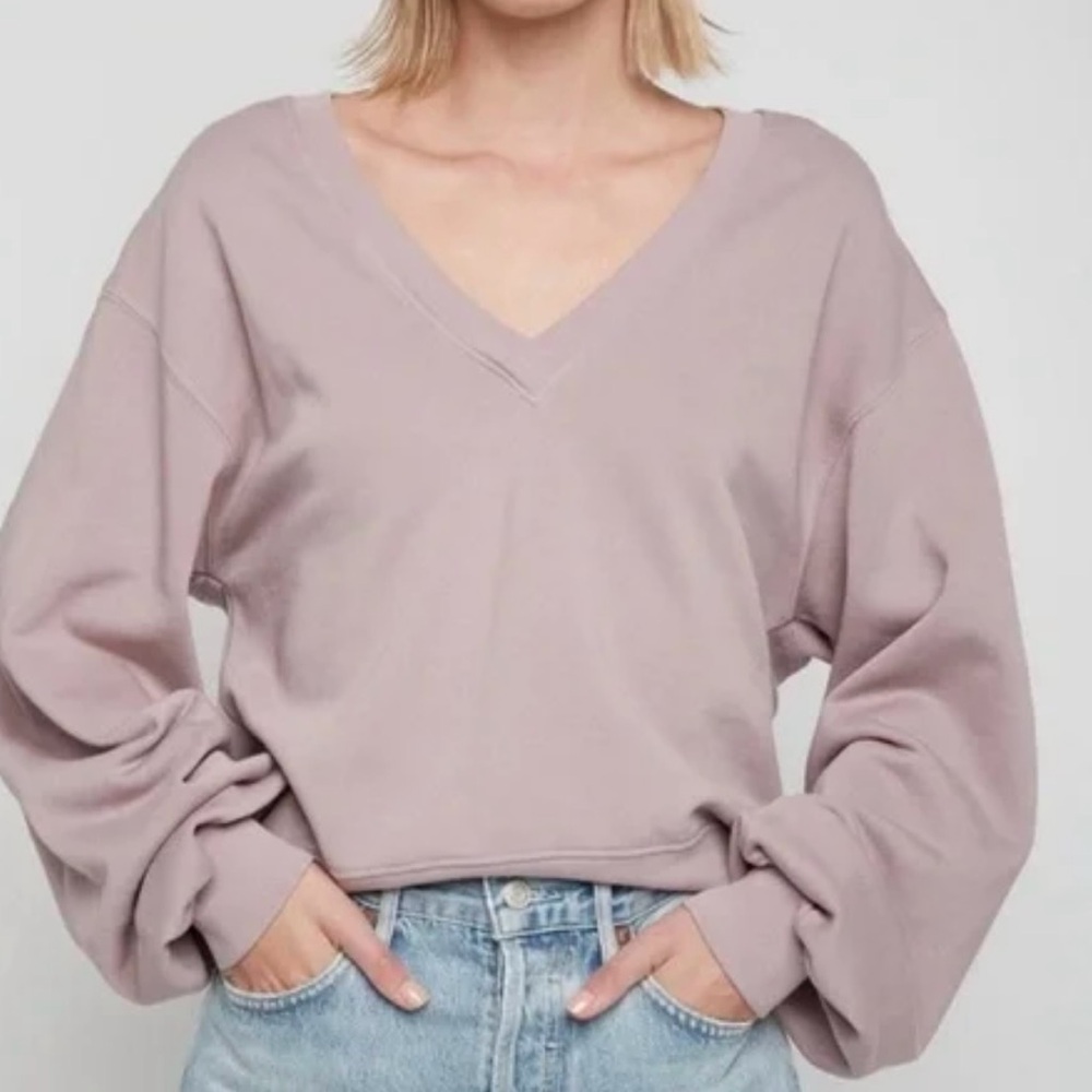 Agolde Low V Neck Balloon Sleeve Sweatshirt in Taro